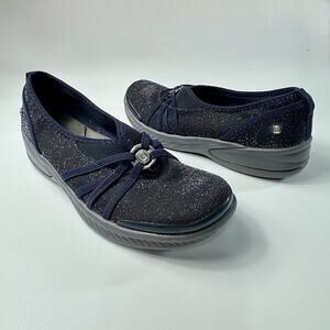Bzees Lifestride Women's Niche Slip On Flat Navy Blazer Knit Metallic Fabric 9W
